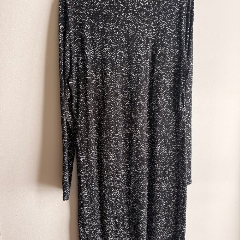 J.Jill Wearever Black Print Stretch Midi Dress | 3/4 Sleeves | Comfortable & Ver - Picture 4 of 6